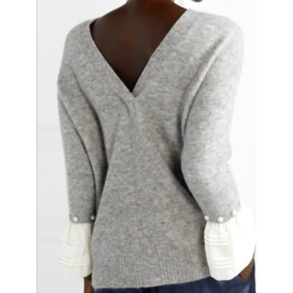 3.1 Phillip Lim Alpaca Wool Sweater Faux Pearls Cuff Ruffle  XS Women Gray - Picture 3 of 8